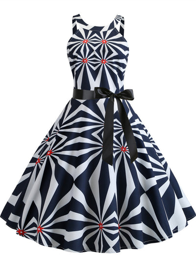 Retro Print Sleeveless Dress