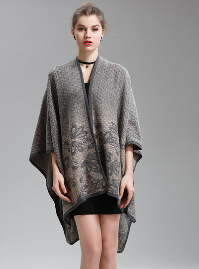 Women's Split Napped Jacquard Shawl Long Knit