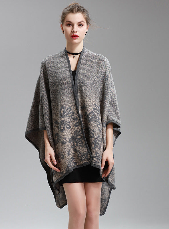 Women's Split Napped Jacquard Shawl Long Knit