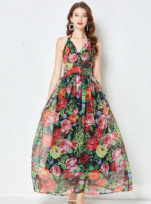 Pleated High Waist Slim Big Swing Dress