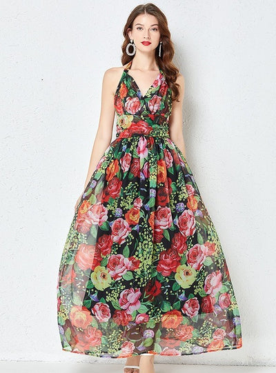 Pleated High Waist Slim Big Swing Dress