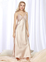 Plus Size Sexy Lace Nightgown Silk Satin Nightdress