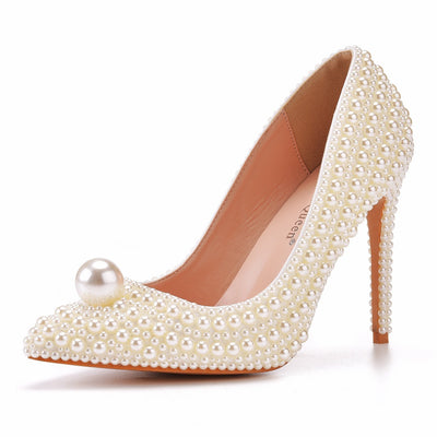 Pearl Stiletto Heels Pointed Wedding Shoes