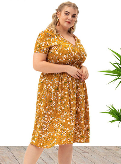 Short Sleeve V-neck Printed Short Dress