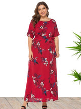 Scoop Short Sleeve Print Plus Dress