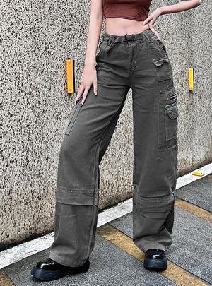 Retro Multi-pocket High Waist Jeans