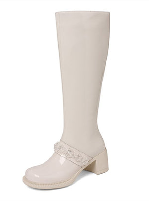 Crystal Thick High Heel High Barrel Riding Boots