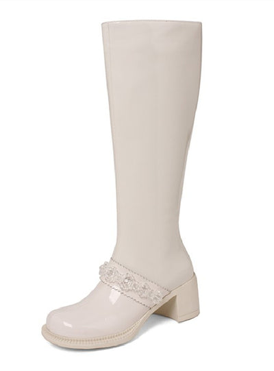 Crystal Thick High Heel High Barrel Riding Boots
