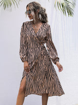 Zebra Lace-up Long Sleeve Dress