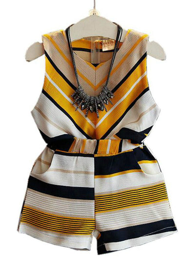 Sleeveless Blouse Tops+Short Pants 2Pcs Suit