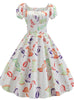 Summer Short Sleeve Square Collar Retro Print Dress