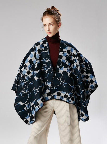 Mosaic Pattern Cashmere Shawl Cape Both Positive Negative