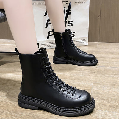 Thick-soled British Style White Skinny Boots