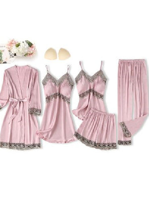 Five-piece Ice Silk Sexy Suspenders Nightgown