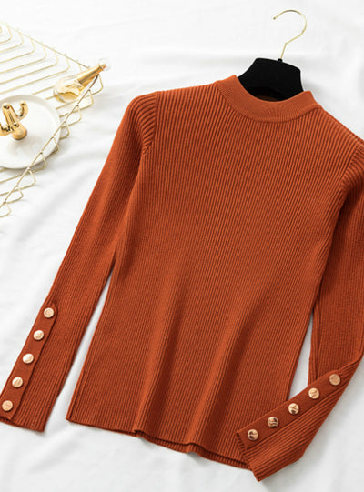 Women Thick Sweater Pullovers Long Sleeve Button O-neck