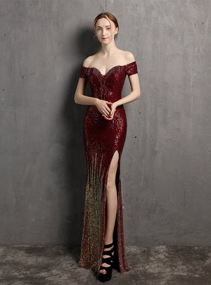 Sexy Sequins Mermaid Off the Shoulder Prom Dress