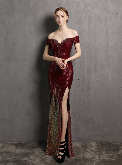 Sexy Sequins Mermaid Off the Shoulder Prom Dress