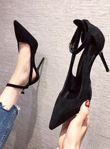 Summer Fine Heel Pointed Buckle Work Shoes