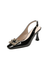 Rhinestones Square Buckle Empty Toe Sandals