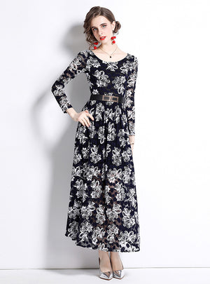 Black Women Lace Long Sleeve dress