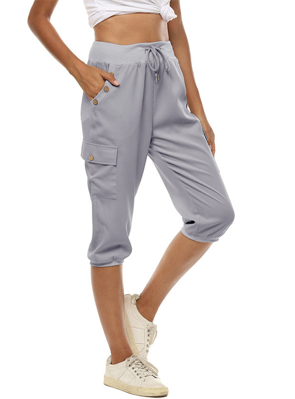 Solid Color Overalls Casual Ccropped Pant