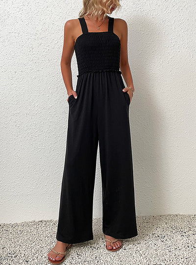 Wide Leg Pleated Sling Jumpsuit