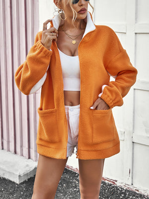 Orange Long Sleeve Pocket Coat