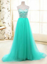 A-Line Floor Length Tulle Lace Prom Dress