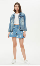 Star Printed Flounces Wide-leg Pants Shorts