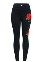 High Waist Black Embroidery Jeans Without Ripped