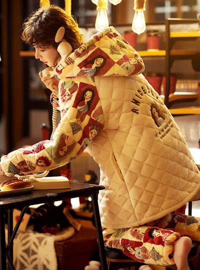 Three-layer Cotton Padded Warm Coral Fleece Two-piece Suit