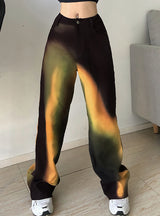 Gradual Rainbow Color Printed High Waist Pants