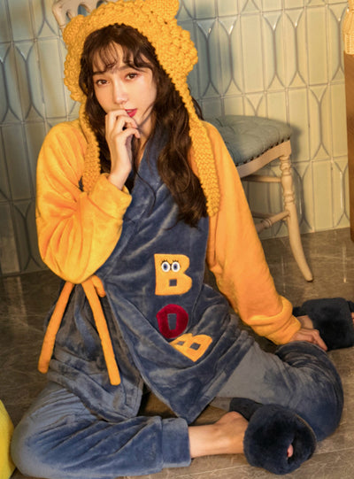 Japanese Kimono Cartoon Strap Long Sleeve Flannel