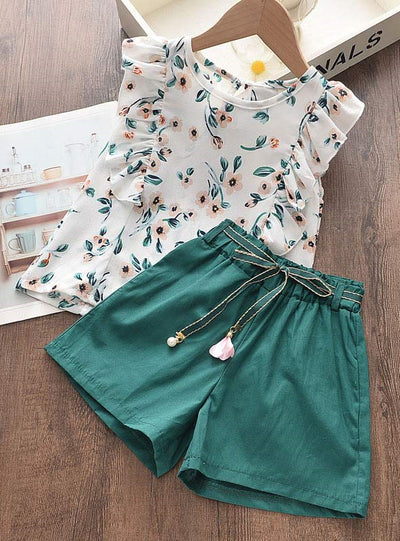Small Floral Print Top+shorts Two-piece Set