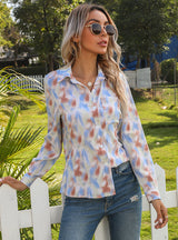 Open-back Tie-dyed Lapel Long Sleeve Shirt