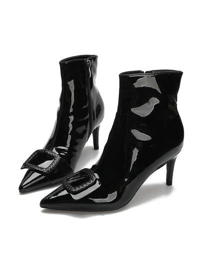 Pointed Patent Leather Female Zipper Single Boot
