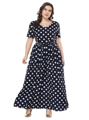 Plus Short Sleeve Polka Dot Dress