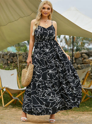 Mosaic V-neck Printed Big Swing Dress