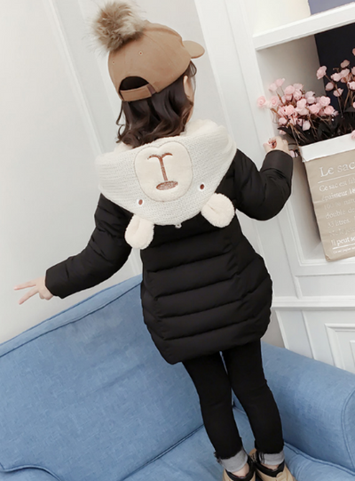Thickened Girl's Cotton-Padded Jacket With Scarf