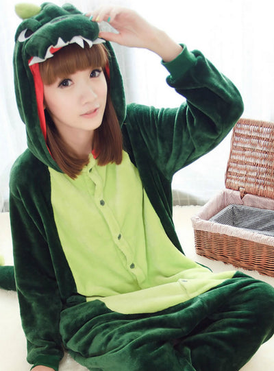 Green Dinosaur Costume Pajamas Sleepwear Onesie 