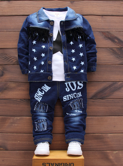 3pcs Cotton Letter Stars Jacket+T-Shirt+Jeans 