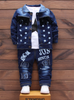 3pcs Cotton Letter Stars Jacket+T-Shirt+Jeans 