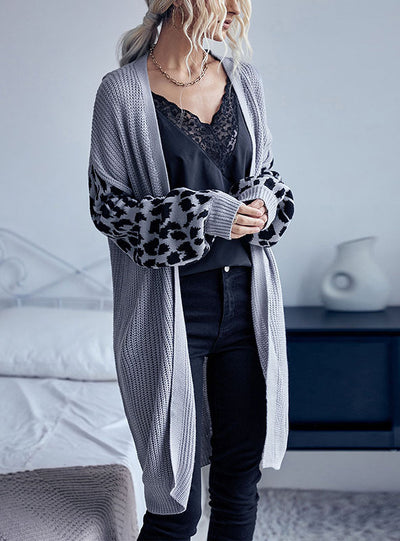 Leopard Print Cardigan Retro Stitching Sweater Coat