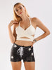 PU Leather Pants Elastic Metal Hole Rope Shorts