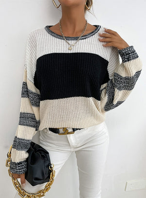 Turtleneck Neck Striped Contrast Knitted Sweater