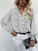 V-neck Long Sleeve Print Leopard Print Shirt