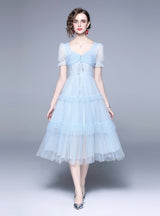 Square Mesh Cake Short Sleeve Dress