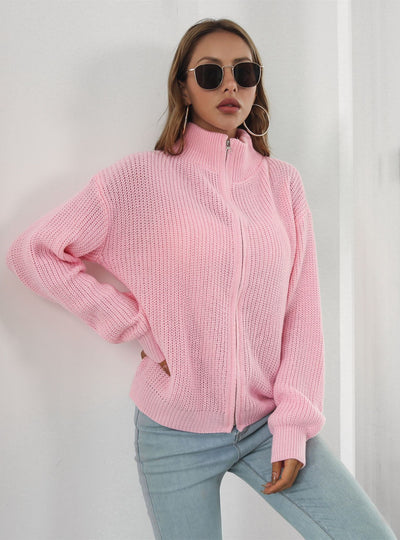 Zipper Turtleneck Loose Sweater Coat