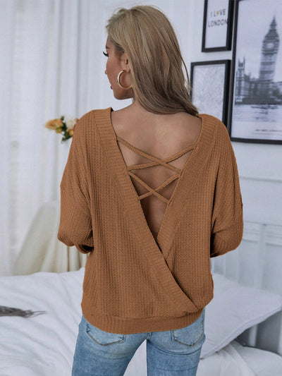 Loose Backless Ppullover Long Sleeve T-shirt