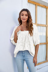Short-sleeved Square Neck Bubble Sleeves Shirt